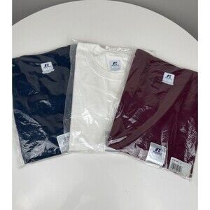 Lot-3 Russell Athletic Mens T-Shirt Cotton Short Sleeve Navy Burgundy White NWT